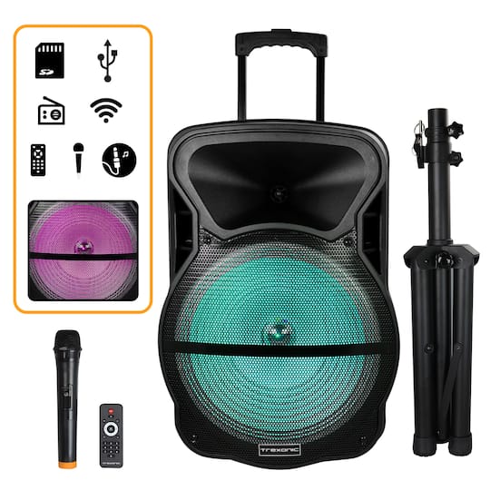 Trexonic Combination 15" Bluetooth Portable Speaker and Tripod Stand With Reactive Lights